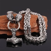 Collier Serpent en Acier Inoxydable, Chaîne Byzantine, Bijoux Viking Nordiques, Collier Punk, Pendentif Marteau de Thor Nordique