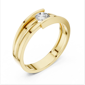 Bague solitaire en or jaune contemporain avec diamant pour hommes avec finition élégante et appel de mode de style élevé d'Inde - Product Image 3