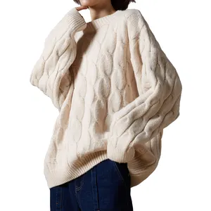 विंटेज मोड़ ढीला मोटी स्वेटर स्वेटर देवियों कपास स्वेटर कोट