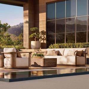 Set Divano da Esterno in Legno Massello Stile Nordico per Patio, Ville e Giardini, Resistente all'Acqua e al Sole, con Cuscini in Teak e <span class=keywords><strong>Intreccio</strong></span> Impermeabile - Product Image 2