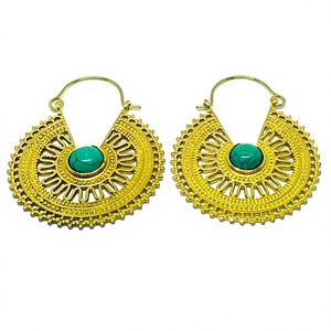 อินเดียทองเหลืองห่วงต่างหูสีเขียวขุ่นห่วงต่างหูน้ำหนักเบา Warring สำหรับผู้หญิงต่างหูเครื่องประดับ - Product Image 4