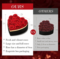 Lot de 16 roses éternelles en boîte cœur avec collier, roses rouges pour la fête des Mères, anniversaire, Noël, Saint-Valentin