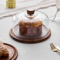 Plateau à gâteau rond sur pieds, en acacia écologique, avec couvercle transparent en verre, présentoir à desserts, plateau en bois pour hôtels