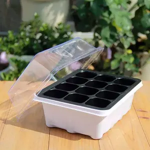 Bandeja de plástico para el cuidado de las semillas, bandeja de 12 células con tapa