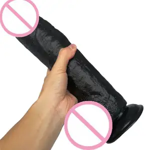 Dildo hitam besar Super besar bahan PVC 68*320mm dengan cangkir hisap untuk mainan seks masturbasi wanita penis karet besar