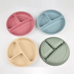 Assiette bébé en silicone écologique réutilisable de qualité alimentaire, 3 compartiments, portable, compatible lave-vaisselle et micro-ondes, couleur unie, vente en gros - Product Image 1