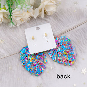 Ers180er1317 thiết kế mới handmade monstera lá Acrylic trang sức bông tai của phụ nữ nhiệt đới bên Cọ nhựa chính trống thiết lập - Product Image 6