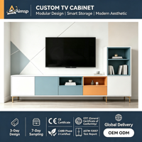 Meuble TV Modulaire Moderne et Coloré, Fabrication Sur Mesure, Conforme CE TSCA CARB2, Design Asymétrique pour Projet d'Appartement