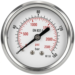 Manomètre sec antichoc en acier inoxydable 0-160 bar, 0-2300 psi, avec débitmètre arrière/inférieur, adapté aux applications oxygène - Product Image 4
