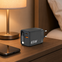 Chargeur de voyage GaN 65W PD 3.0 avec câble rétractable Type C, double port A + C, charge rapide pour ordinateur portable, protection