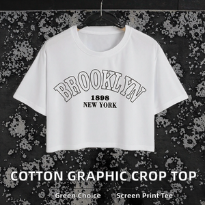 Crop tops basiques à manches courtes et col rond, style streetwear, respirants, tricotés, 100% coton, logo imprimé, pour femmes - Product Image 2