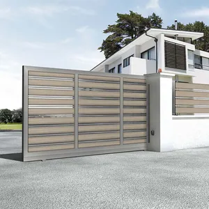 Modern motorlu alüminyum ana kapı basit tasarım ev elektrikli otomatik güvenlik alüminyum sürgülü araba kapıları