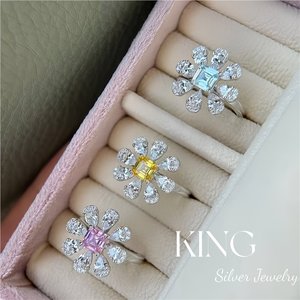 King Silver Jewelry Flower Zircon Cocktail <b>Ring</b> Women's Everyday Wear <b>Fine</b> <b>Rings</b> - Product Image 2