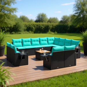 Set di divani da giardino in polyrattan nero con cuscini, 13 pezzi, mobili da esterno per 9 posti, design moderno e contemporaneo - Product Image 2