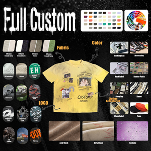 T-shirt Vintage in Cotone da Uomo 300gsm Vestibilità Ampia Effetto Usurato Strappato Girocollo a Costine Retrò Multi Grafica Streetwear - Product Image 5