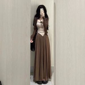 Women's Three Piece Set Solid Color Chiffon Long Sleeve Cardigan Tank Top Wide Leg Pants Casual Suit Autumn 2025 - Product Image 1