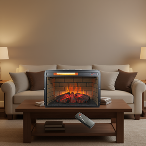 Insert de cheminée électrique 26 pouces, chauffage infrarouge à quartz, version effet bûches, avec télécommande, effet brique, chauffage intégré - Product Image 2