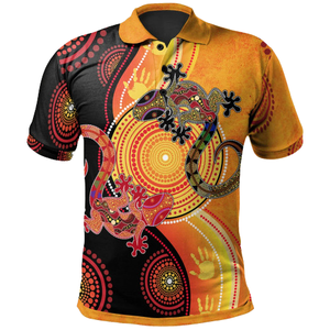 เสื้อโปโลพิมพ์ลายศิลปะชนพื้นเมืองสำหรับผู้ชาย แขนสั้น สวมใส่สบาย ระบายอากาศได้ดี ผลิตจากผ้าโพลีเอสเตอร์ถัก - Product Image 1