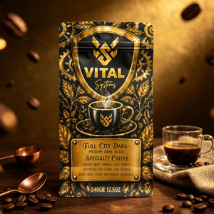 Bolsa resellable con cierre zip y estampado dorado personalizado en lámina mate para envasar y almacenar granos de café, té, nueces y alimentos. - Product Image 3