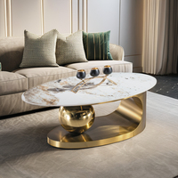 Table basse ovale de luxe au design spécial Golden Base pour villa VIP, mobilier moderne de salon, table à thé