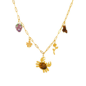 European American Style Stainless Steel Tiger Eye <b>Crab</b> Pendant Necklace With Maple Leaf Rose Charms Cartoon Animal Zodiac - Product Image 5