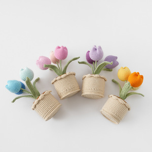 2026 Cross-Border Best-Selling Finished Hand-Woven 3-Head Tulip Yarn Pot Mothers Day Teachers Day Eternal <b>Gift</b> China - Product Image 5