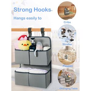 Organisateur de couches suspendu à 4 poches gris pour lit bébé et parc de jeu - Product Image 3