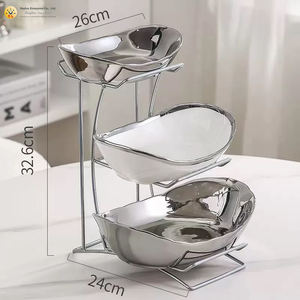 Set di 3 Ciotole in Ceramica con Supporto in Metallo, MOQ 100 Pezzi, Lavabili in Lavastoviglie, Contenitori Moderni per Cucina, per Frutta, Snack e Dessert - Product Image 4