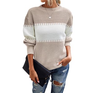 Women's Korean version color <b>block</b> pullover striped sweater with regular sleeves, winter fashion knitted and woven - Product Image 2