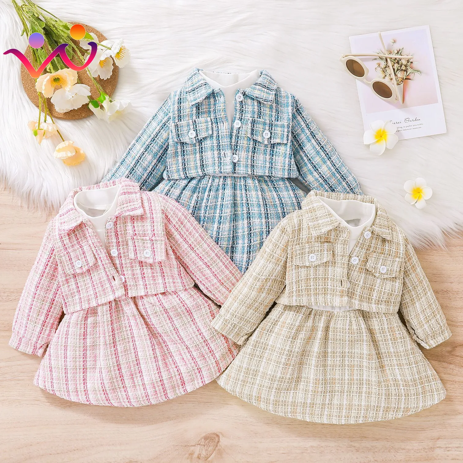 Mới Mùa Thu Cô Gái Quần Áo Bộ Sọc Dài Tay Áo Outwear + Chắp Vá Ăn Mặc Bộ Quần Áo Trẻ Em Trang Phục 2Pcs Cho Trẻ Em Quần Áo Bộ