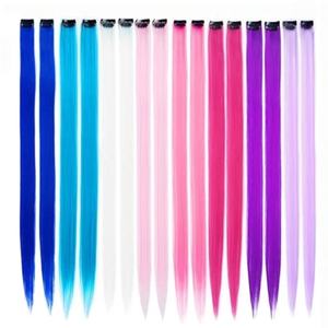 ผมต่อสังเคราะห์สีม่วงแดงยาวตรง 20 นิ้ว สำหรับงานปาร์ตี้ <span class=keywords><strong>ไฮ</strong></span><span class=keywords><strong>ไล</strong></span><span class=keywords><strong>ท์</strong></span>แบบหนีบผม ทำ<span class=keywords><strong>สี</strong></span>ผมรุ้ง DIY สำหรับเด็กผู้หญิง - Product Image 2