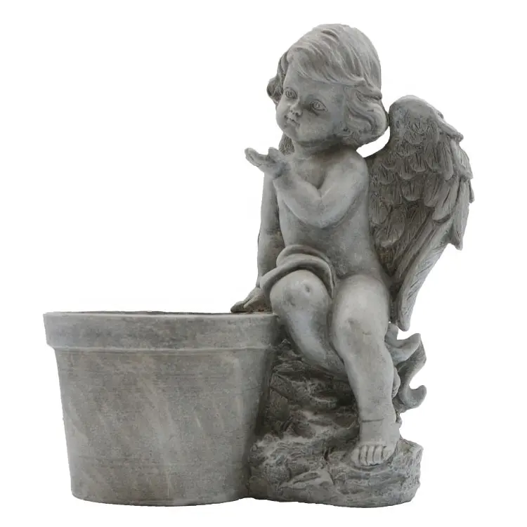 Figurines collectables sitting small decorative angels cherub planters, garden decor angel statue resin%