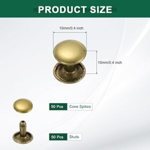 Uxcell Sets Remaches de Cuero de Doble Capa, Remaches Metálicos de Capa Redonda de X mm para Reparación de Cuero, Manualidades, Bolsos, Cinturones, Zapatos, Bronce - Product Image 2