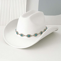 Chapeau de cowboy en feutre noir en gros avec chaîne de conchos turquoise, chapeaux de style western pour le rodéo et le country