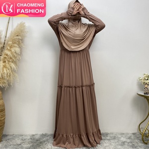 6378# Comfortable Stretchy Jersey Dress Crew Neck Long Sleeve Malaysia Women Closed Abaya Dresses With Zippers 8 Colors - Product Image 1