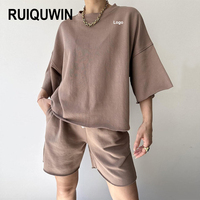 Ensemble de survêtement deux pièces personnalisé RUIQUWIN pour femme, manches longues et short, vente en gros, ensembles de jogging imprimés, vêtements de sport tendance