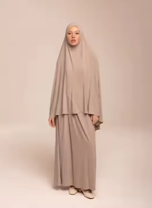 中国Feishun会社OEM/ODM純粋な色伝統的なイスラム教徒の女性の祈り控えめなJilbab Abaya 2ピースセットドレス - Product Image 5
