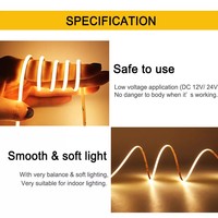 Yüksek kalite Amber beyaz Cri 90 5v 12v 24v 3mm Cob Led şerit Ultra dar esnek kısılabilir yuvarlak Led şerit ışık