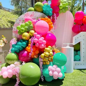 Arco de globos verdes de oliva, globos dorados, rosa, naranja, para verano, playa, hawaiana, Luau Aloha, decoraciones para fiesta de cumpleaños, A3119