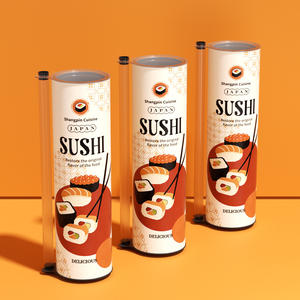 บรรจุภัณฑ์ซูชิแบบกระดาษทรงกระบอก <span class=keywords><strong>พ</strong></span>ิม<span class=keywords><strong>พ</strong></span>์ลายได้ เป็นมิตรกับสิ่งแวดล้อม ใช้สำหรับอาหาร  แบบกดเปิดได้ - Product Image 4