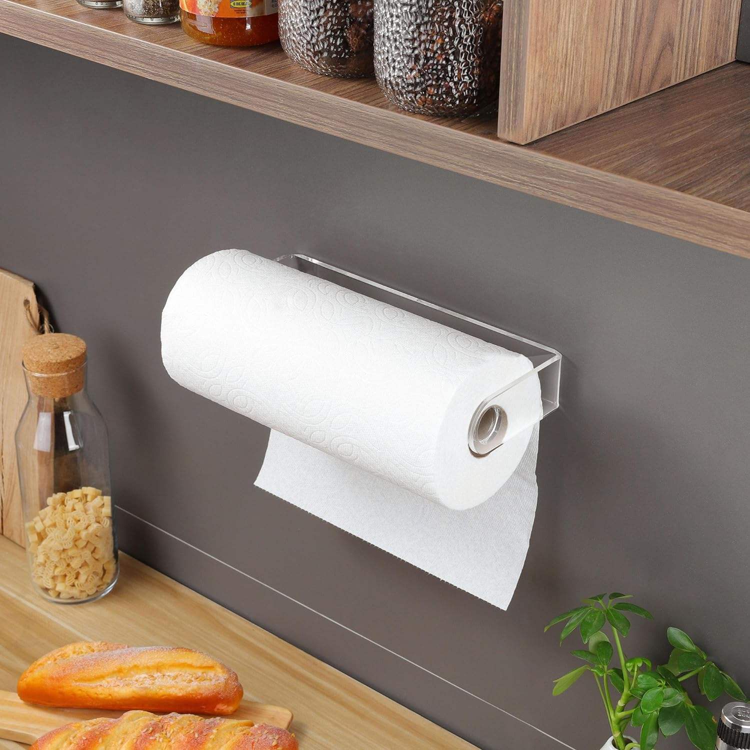 Acrylic Adhesive Paper Towel Holder Clear Plastic Wall Mounted Kitchen Rack  Frees Counter Space-for Paper Towel Display Racks