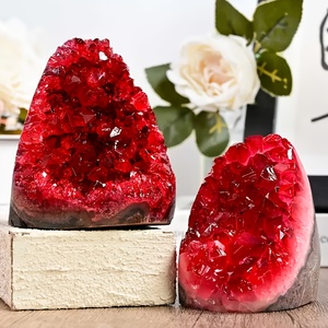 Cristales de Feng Shui, Piedras Crudas, Clústeres de Minerales, Geoda Roja, Cuarzo, Clúster de Cristal Rojo - Product Image 5