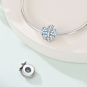 Abalorios de mariposa, flor y mariquita con clip, de cobre bañado en plata, con circonitas y esmalte, tipo tope, para pulsera - Product Image 4