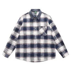 Tùy chỉnh dài tay áo kiểm tra flannel overshirts nút lên Áo sơ mi kiểm tra Áo sơ mi cho nam giới