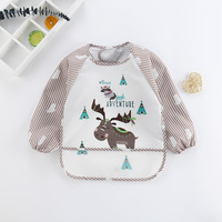 Bavoir d'alimentation pour bébé en polyester unisexe de couleur personnalisée avec manches longues tablier imperméable à l'eau fermeture à bouton pression pour l'heure du repas de bébé