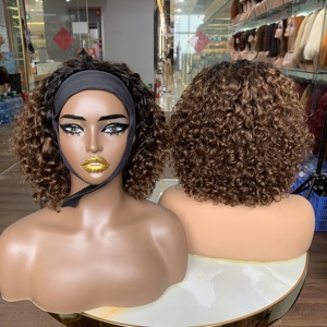 None <b>Lace</b> Machine Made Human Hair <b>Wigs</b> Super Double Drawn 12Inches Luxury Curl Headband <b>Wig</b> - Product Image 1
