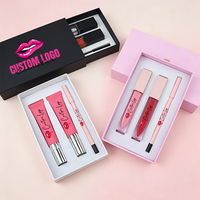 Kit 3-en-1 Brillant à Lèvres et Crayon Contour des Lèvres Imperméable Haute Pigmentation avec Capuchon Métallique Pailleté – Étiquette Privée, Boîte d'Emballage Complète