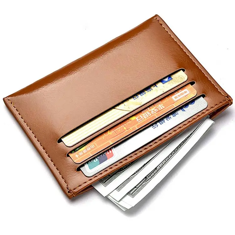 Pemegang kartu dompet saku depan Rfid kustom lengan kartu pemegang kartu ramping minimalis pemegang paspor kredit kulit asli
