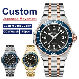 Montre automatique pour homme avec logo personnalisé, mouvement 8215, acier inoxydable, étanche 50 m, cadran lumineux, lunette bleue, montre-bracelet mécanique - Product Image 1