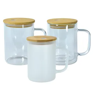 16盎司升华玻璃罐带手柄玻璃水杯双壁咖啡杯创意礼品杯带手柄和木盖